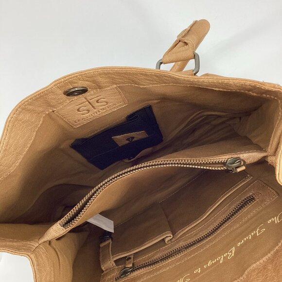 STS Ranch Large Bovine Leather Cowhide Satchel Tote Tassel Brown Double Handle - Picture 9 of 12